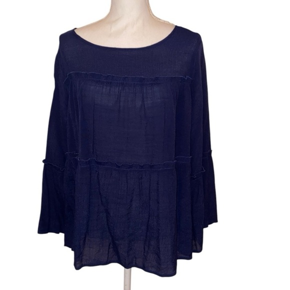 New Directions Navy Blue Tiered
Swing Top Blouse Long Bell
Sleeve Ladies Size 1X - Picture 1 of 5